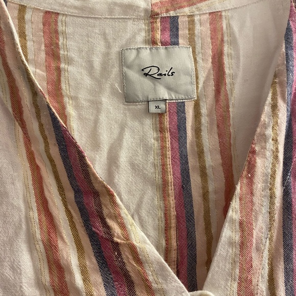 Rails Thea Jewel Stripe Tie Front Linen Blend Top Size XS - Picture 3 of 4